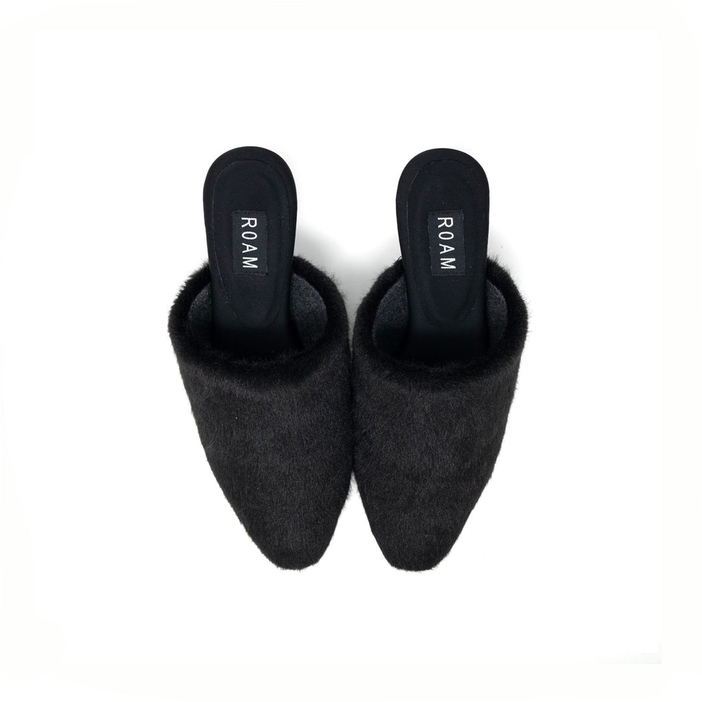 ROAM Long Luxe Mule Cloud Heel Black Faux Fur Fuzzy Size US 7 New With Tags